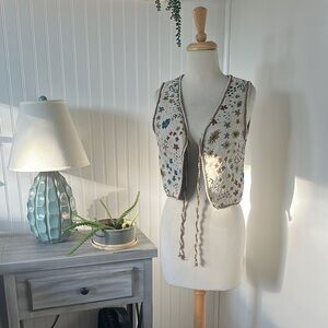 SHEIN Floral Embroidered Vest - Cream and Multicolor